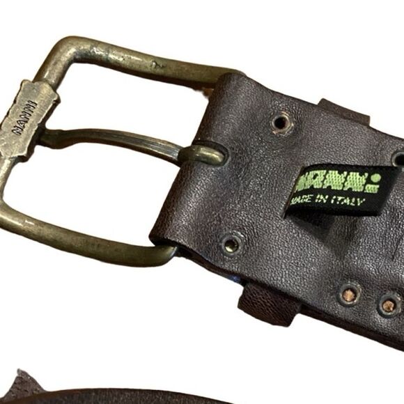 Nanni Studded Brown Leather Belt Bronze Accents Made in Italy Sz 38 - Picture 5 of 9